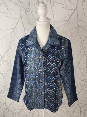 Coldwater Creek Chevron Beaded Sequin Denim Jacket